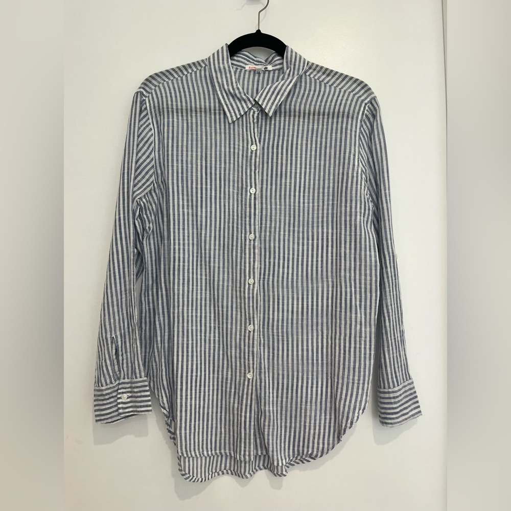 Sundry Navy and White Striped Casual Shirt